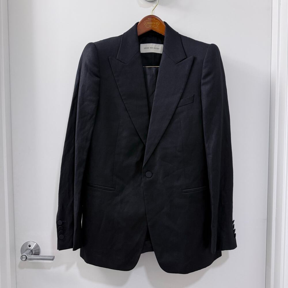 NWT Dries Van Noten Kant Black Wool Linen Tuxedo Suit Fox Brothers